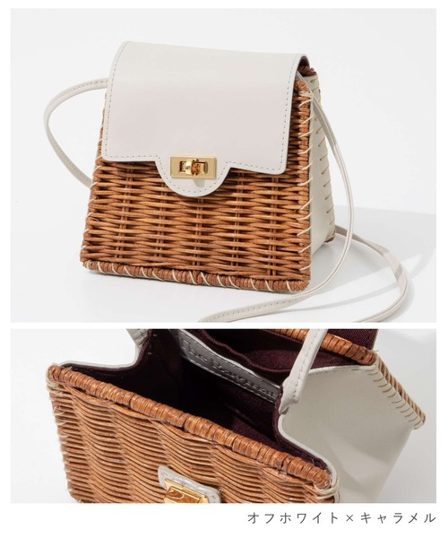 The Bagmati（ザバグマティ）の「BAGMATI LEATHER COMBINATION MINI BASKET SHOULDERBAG バグマティ レザー使い　ミニかごバッグ　ショルダー（ショルダーバッグ・レディース・オフホワイト/ブラック・FREE）」の5枚目の写真