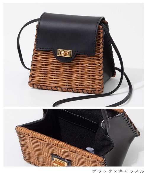 The Bagmati（ザバグマティ）の「BAGMATI LEATHER COMBINATION MINI BASKET SHOULDERBAG バグマティ レザー使い　ミニかごバッグ　ショルダー（ショルダーバッグ・レディース・オフホワイト/ブラック・FREE）」の6枚目の写真