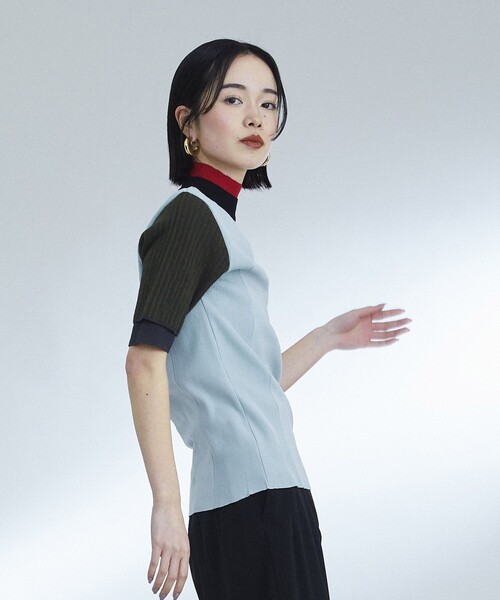 ニット セーター シアーコンビブロッキングニット｜ウォッシャブル/防シワ/サマーニット/半袖/夏服 レディース UNITED TOKYO ニット セーター シアーコンビブロッキングニット