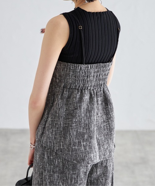 each（イーチ）の「【セットアップ可能】ツイードキャミビスチェ（キャミソール・レディース・アイボリー/グレイッシュベージュ/ブラック・FREE）」の8枚目の写真