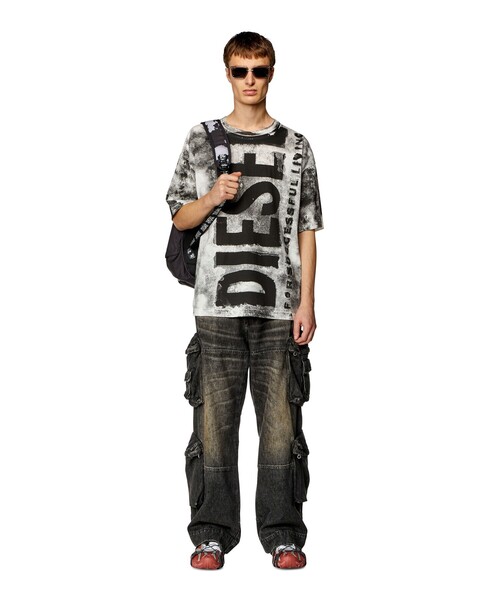 DIESEL ロゴ T-BOXT-BISC 半袖 Tシャツ 送料関税込み Diesel メンズ Tシャツ T-BOXT-N14 フロック ロゴ ヘビー