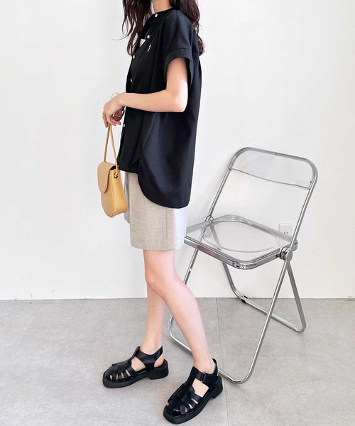 U.S. POLO ASSN.（ユーエスポロアッスン）の「GeeRA別注【U.S. POLO ASSN.】夏 におすすめ！フレンチスリーブワンポイント刺繍シャツブラウス（シャツ/ブラウス・レディース・ベージュ/ネイビー/オフホワイト/ブラック/ブルー系その他/ダークネイビー/ブラック系その他・X-LARGE/MEDIUM/LARGE）」の16枚目の写真