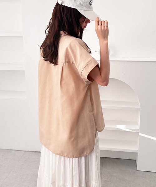 U.S. POLO ASSN.（ユーエスポロアッスン）の「GeeRA別注【U.S. POLO ASSN.】夏 におすすめ！フレンチスリーブワンポイント刺繍シャツブラウス（シャツ/ブラウス・レディース・ベージュ/ネイビー/オフホワイト/ブラック/ブルー系その他/ダークネイビー/ブラック系その他・X-LARGE/MEDIUM/LARGE）」の21枚目の写真