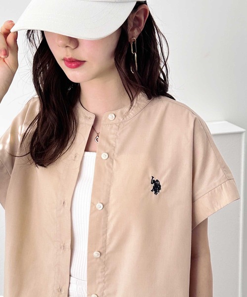 U.S. POLO ASSN.（ユーエスポロアッスン）の「GeeRA別注【U.S. POLO ASSN.】夏 におすすめ！フレンチスリーブワンポイント刺繍シャツブラウス（シャツ/ブラウス・レディース・ベージュ/ネイビー/オフホワイト/ブラック/ブルー系その他/ダークネイビー/ブラック系その他・X-LARGE/MEDIUM/LARGE）」の19枚目の写真