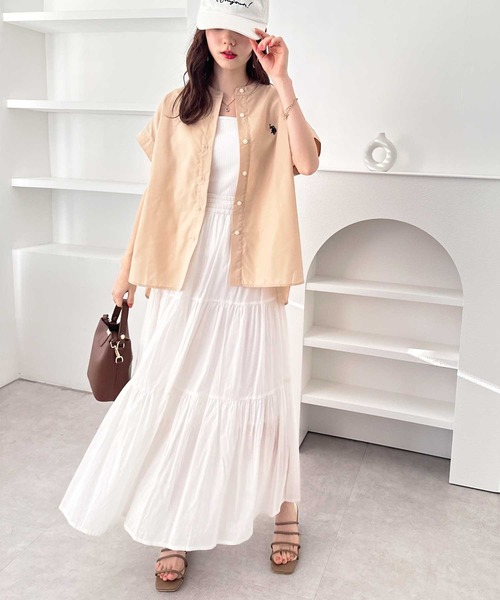 U.S. POLO ASSN.（ユーエスポロアッスン）の「GeeRA別注【U.S. POLO ASSN.】夏 におすすめ！フレンチスリーブワンポイント刺繍シャツブラウス（シャツ/ブラウス・レディース・ベージュ/ネイビー/オフホワイト/ブラック/ブルー系その他/ダークネイビー/ブラック系その他・X-LARGE/MEDIUM/LARGE）」の22枚目の写真