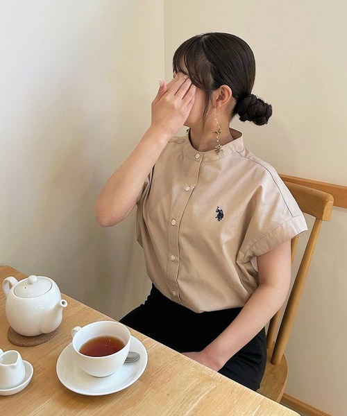 U.S. POLO ASSN.(ユーエスポロアッスン)の「GeeRA別注【U.S. POLO ASSN.】夏 におすすめ!フレンチスリーブワンポイント刺繍シャツブラウス(シャツ/ブラウス・レディース・ベージュ/ネイビー/オフホワイト/ブラック/ブルー系その他/ダークネイビー/ブラック系その他・X-LARGE/MEDIUM/LARGE)」の18枚目の写真