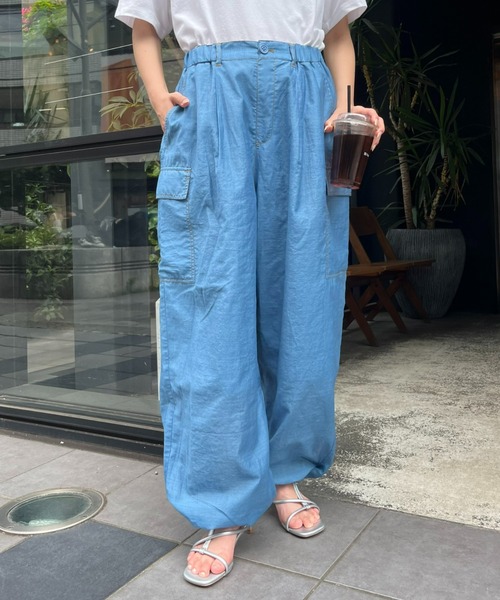 CIAOPANIC TYPY（チャオパニックティピー）の「シアーデニムカーゴパンツ（カーゴパンツ・レディース・ブルー/ネイビー/オフホワイト・MEDIUM/SMALL）」の3枚目の写真