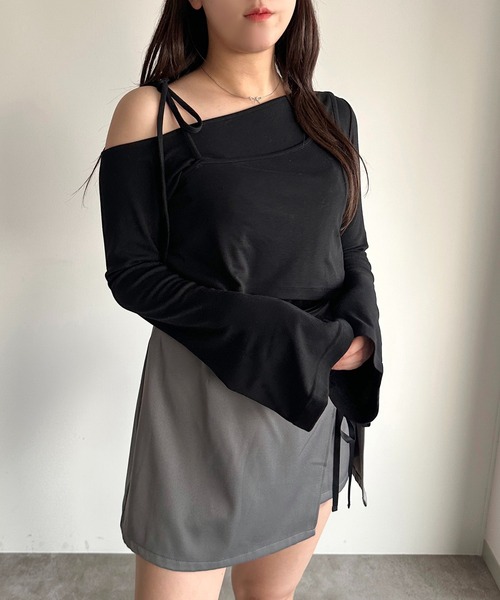 apres jour mignon（アプレジュールミニョン）の「レイヤードリボントップス【ZOZOTOWN限定アイテム】（Tシャツ/カットソー・レディース・ブラック/チャコールグレー/ダークブルー・X-LARGE/フリー）」の8枚目の写真