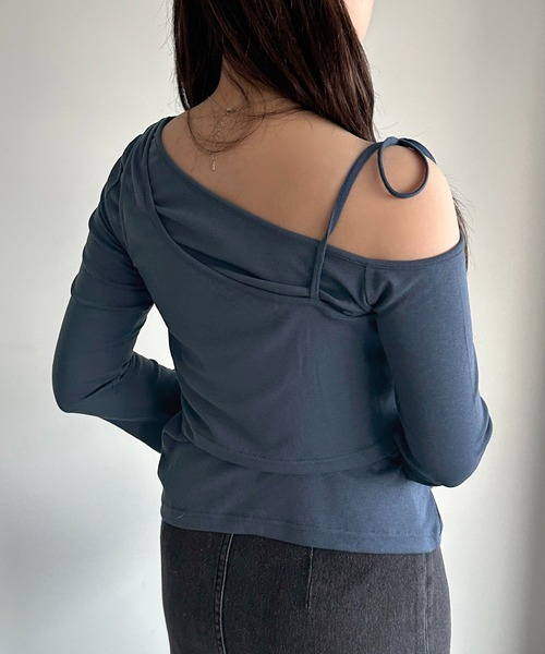 apres jour mignon（アプレジュールミニョン）の「レイヤードリボントップス【ZOZOTOWN限定アイテム】（Tシャツ/カットソー・レディース・ブラック/チャコールグレー/ダークブルー・X-LARGE/フリー）」の4枚目の写真