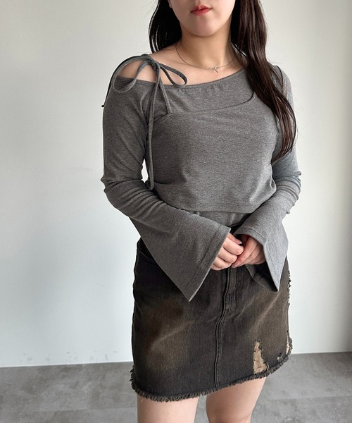 apres jour mignon（アプレジュールミニョン）の「レイヤードリボントップス【ZOZOTOWN限定アイテム】（Tシャツ/カットソー・レディース・ブラック/チャコールグレー/ダークブルー・X-LARGE/フリー）」の14枚目の写真