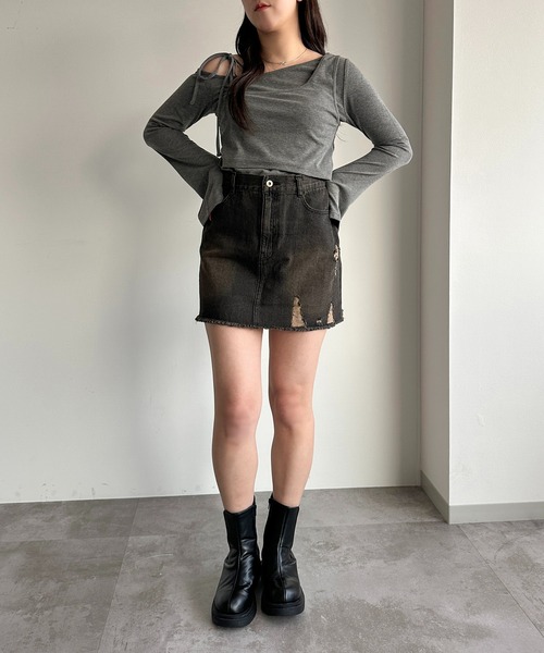 apres jour mignon（アプレジュールミニョン）の「レイヤードリボントップス【ZOZOTOWN限定アイテム】（Tシャツ/カットソー・レディース・ブラック/チャコールグレー/ダークブルー・X-LARGE/フリー）」の16枚目の写真