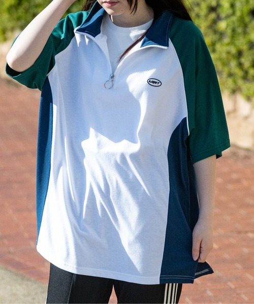 JOHN'S CLOSET（ジョンズクローゼット）の「【13】アソートパターン 半袖ハーフジップ（Tシャツ/カットソー・メンズ・ホワイト系その他3/ブラック系その他2/ホワイト系その他/ブラック系その他/ホワイト系その他2/ミント/ブルーグレー/オフホワイト/ブラック・LARGE/MEDIUM）」の4枚目の写真