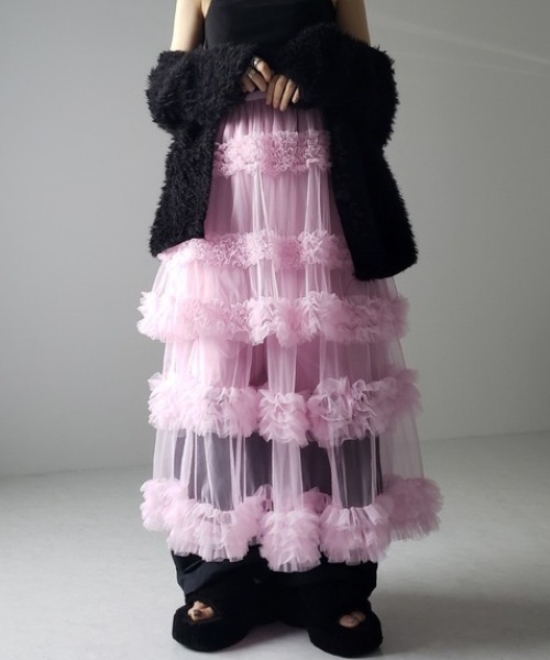 【セール】フリル×シースルーティアードスカート(スカート)|deux amour(ドゥーザムール)