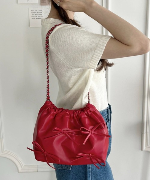 セール】【6色展開】メニーリボンチェーンショルダーバッグ