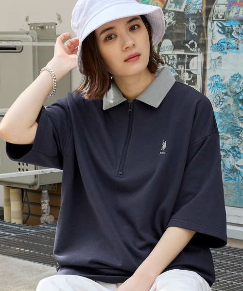 U.S. POLO ASSN.(ユーエスポロアッスン)の「U.S. POLO ASSN. /ユーエスポロアッスン 別注ワンポイント刺繍 ハーフジップ半袖プルオーバー(Tシャツ/カットソー・メンズ・ネイビー系/グレー系/ブラック系/グリーン系/ベージュ系/ホワイト系・L/M)」の6枚目の写真