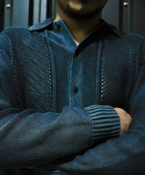 PULP/417EDIFICE（パルプフォーワンセブンエディフィス）の「ブロックメッシュ ニットポロシャツ（ニット/セーター・メンズ・スミクロ/バーガンディー・MEDIUM/LARGE）」の6枚目の写真