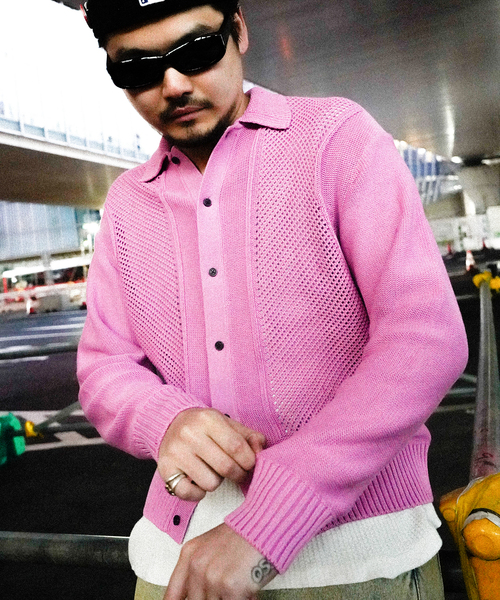 PULP/417EDIFICE（パルプフォーワンセブンエディフィス）の「ブロックメッシュ ニットポロシャツ（ニット/セーター・メンズ・スミクロ/バーガンディー・MEDIUM/LARGE）」の12枚目の写真