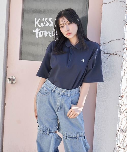 ANDGEEBEE（アンジービー）の「UNISEX FOXポロT（ポロシャツ・レディース・ネイビー/ライトブルー・FREE）」の2枚目の写真