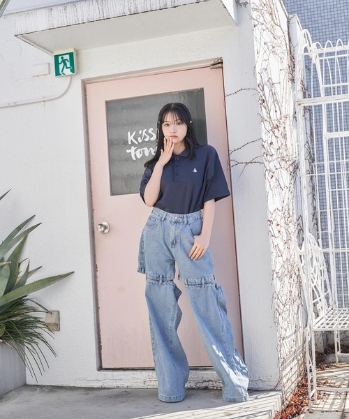 ANDGEEBEE（アンジービー）の「UNISEX FOXポロT（ポロシャツ・レディース・ネイビー/ライトブルー・FREE）」の5枚目の写真