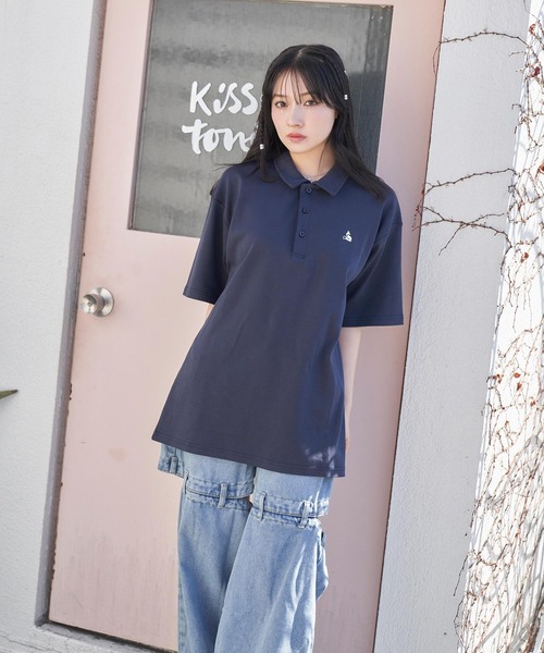 ANDGEEBEE（アンジービー）の「UNISEX FOXポロT（ポロシャツ・レディース・ネイビー/ライトブルー・FREE）」の4枚目の写真