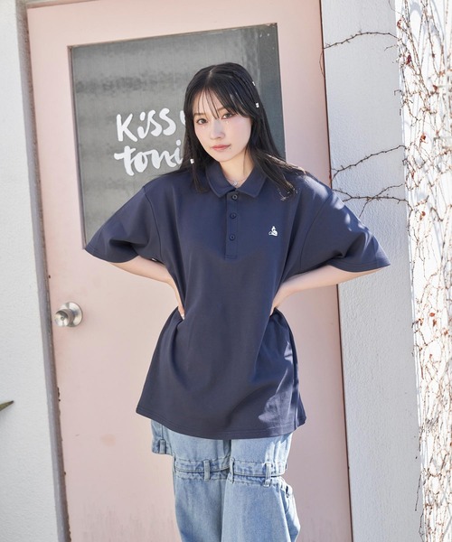 ANDGEEBEE（アンジービー）の「UNISEX FOXポロT（ポロシャツ・レディース・ネイビー/ライトブルー・FREE）」の3枚目の写真