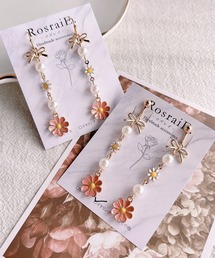 【RosraiE】マーガレット リボンパール ロング イヤリング(MA)