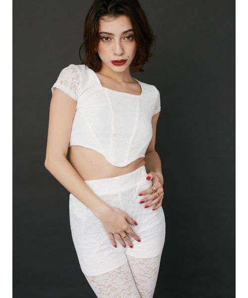 EVRIS（エヴリス）の「レースクロップドトップス（Tシャツ/カットソー・レディース・ブルー/ホワイト/ブラック・FREE）」の5枚目の写真