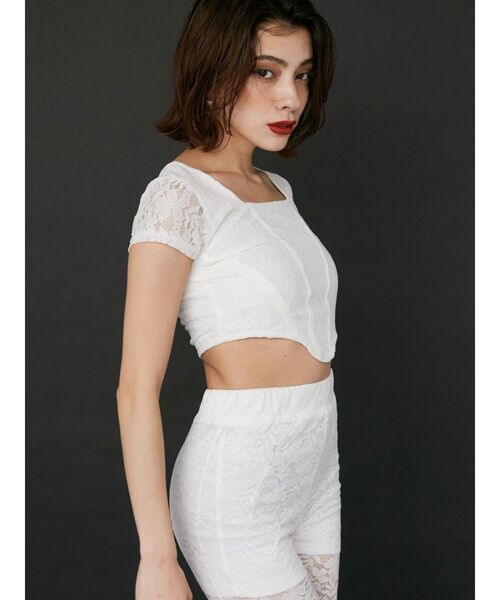 EVRIS（エヴリス）の「レースクロップドトップス（Tシャツ/カットソー・レディース・ブルー/ホワイト/ブラック・FREE）」の6枚目の写真