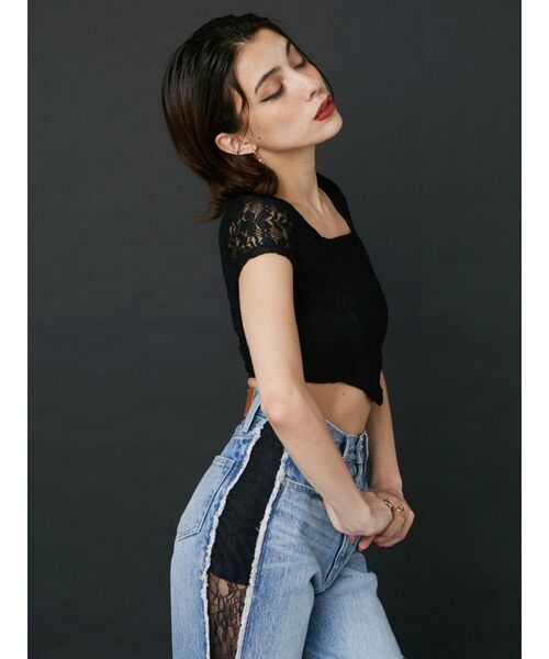 EVRIS（エヴリス）の「レースクロップドトップス（Tシャツ/カットソー・レディース・ブルー/ホワイト/ブラック・FREE）」の7枚目の写真