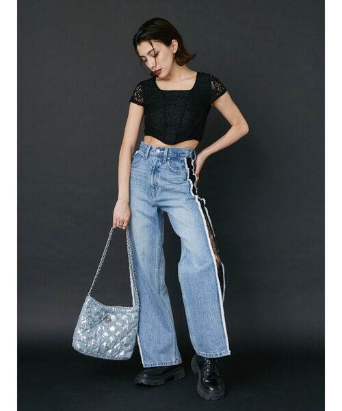 EVRIS（エヴリス）の「レースクロップドトップス（Tシャツ/カットソー・レディース・ブルー/ホワイト/ブラック・FREE）」の8枚目の写真