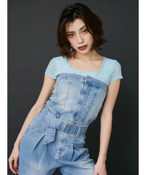 EVRIS（エヴリス）の「レースクロップドトップス（Tシャツ/カットソー・レディース・ブルー/ホワイト/ブラック・FREE）」の10枚目の写真