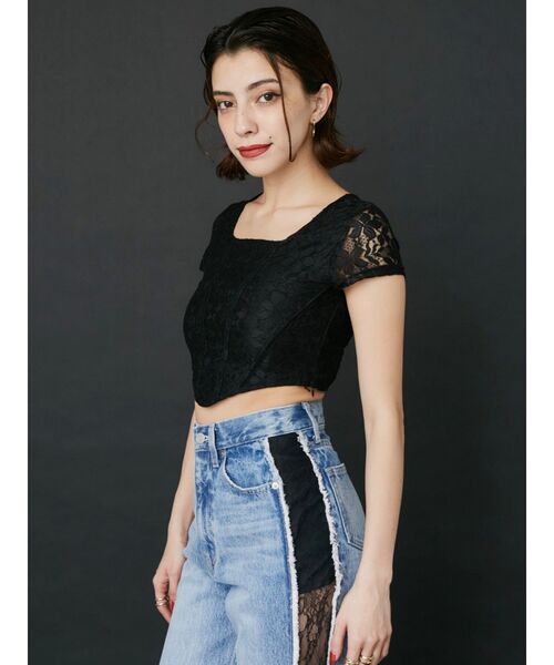 EVRIS（エヴリス）の「レースクロップドトップス（Tシャツ/カットソー・レディース・ブルー/ホワイト/ブラック・FREE）」の13枚目の写真