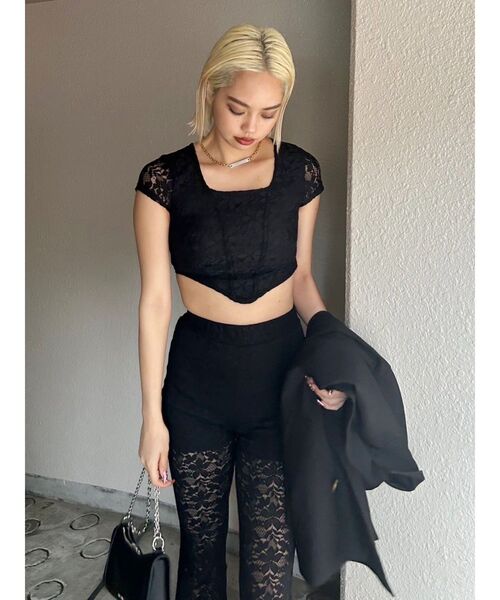 EVRIS（エヴリス）の「レースクロップドトップス（Tシャツ/カットソー・レディース・ブルー/ホワイト/ブラック・FREE）」の20枚目の写真