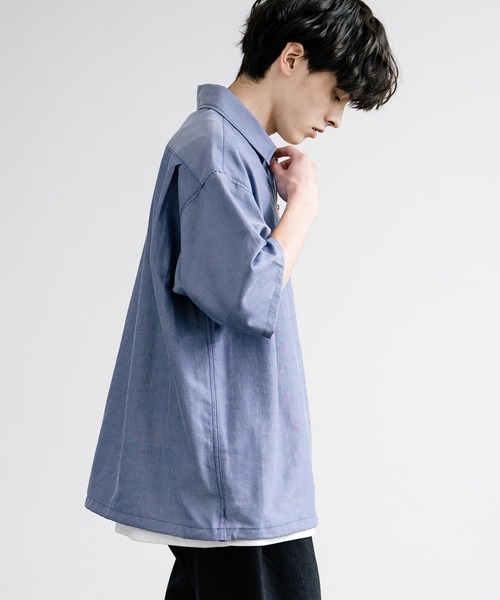 Rocky Monroe(ロッキーモンロー)の「襟付きハーフジップ半袖ビックシャツ(シャツ/ブラウス・メンズ・ライトブルー/ブルー/オフホワイト・M/L)」の16枚目の写真