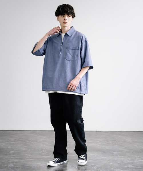 Rocky Monroe(ロッキーモンロー)の「襟付きハーフジップ半袖ビックシャツ(シャツ/ブラウス・メンズ・ライトブルー/ブルー/オフホワイト・M/L)」の17枚目の写真