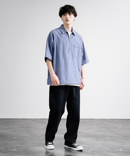 Rocky Monroe(ロッキーモンロー)の「襟付きハーフジップ半袖ビックシャツ(シャツ/ブラウス・メンズ・ライトブルー/ブルー/オフホワイト・M/L)」の18枚目の写真