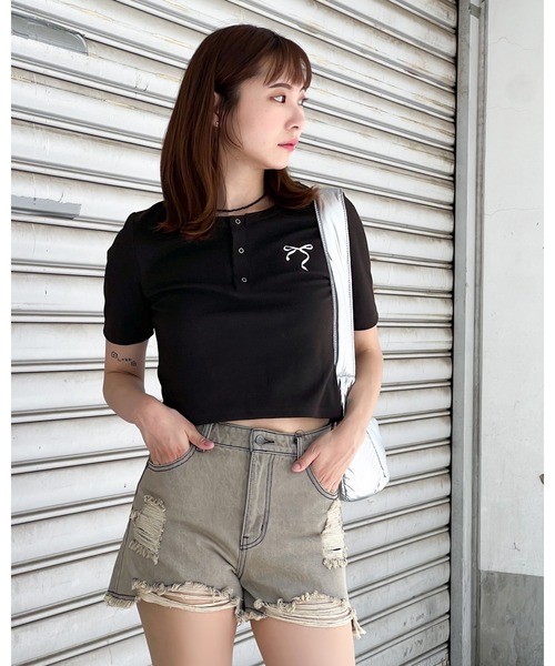 3.3 Field Trip （3.3フィールドトリップ）の「3.3 Field Trip／メタルリボンボタンＴ（Tシャツ/カットソー・レディース・ブルー/ブラック/ホワイト・FREE）」の7枚目の写真