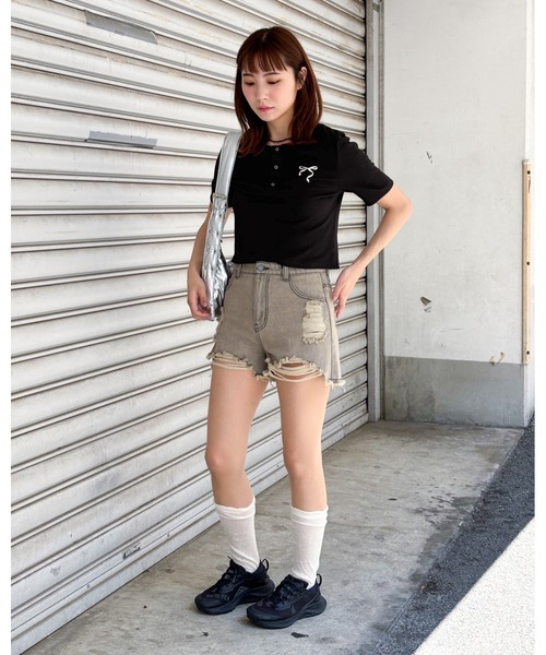 3.3 Field Trip （3.3フィールドトリップ）の「3.3 Field Trip／メタルリボンボタンＴ（Tシャツ/カットソー・レディース・ブルー/ブラック/ホワイト・FREE）」の6枚目の写真