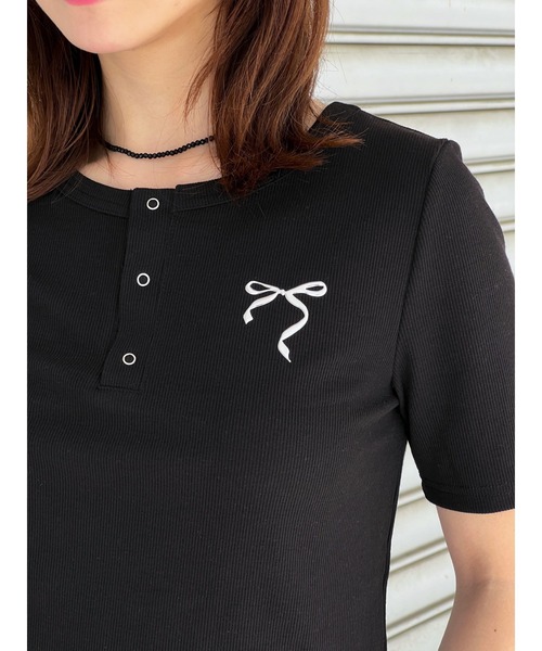 3.3 Field Trip （3.3フィールドトリップ）の「3.3 Field Trip／メタルリボンボタンＴ（Tシャツ/カットソー・レディース・ブルー/ブラック/ホワイト・FREE）」の19枚目の写真