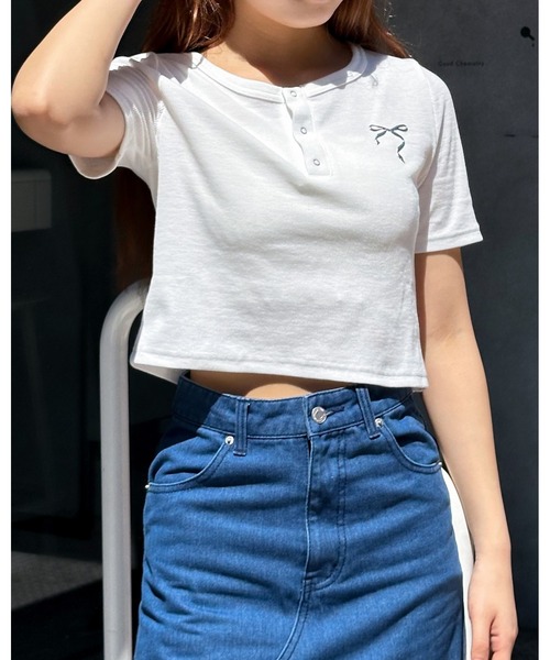 3.3 Field Trip （3.3フィールドトリップ）の「3.3 Field Trip／メタルリボンボタンＴ（Tシャツ/カットソー・レディース・ブルー/ブラック/ホワイト・FREE）」の13枚目の写真