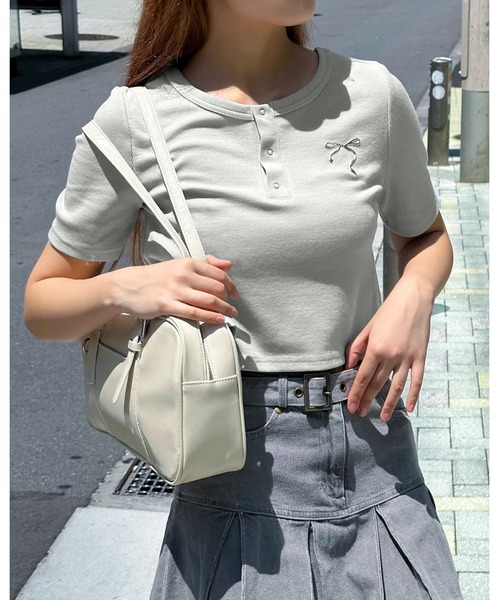 3.3 Field Trip （3.3フィールドトリップ）の「3.3 Field Trip／メタルリボンボタンＴ（Tシャツ/カットソー・レディース・ブルー/ブラック/ホワイト・FREE）」の18枚目の写真