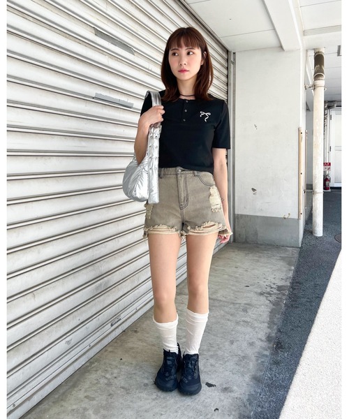 3.3 Field Trip （3.3フィールドトリップ）の「3.3 Field Trip／メタルリボンボタンＴ（Tシャツ/カットソー・レディース・ブルー/ブラック/ホワイト・FREE）」の5枚目の写真