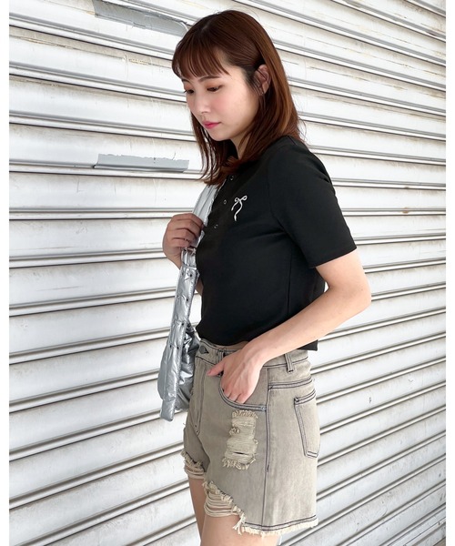 3.3 Field Trip （3.3フィールドトリップ）の「3.3 Field Trip／メタルリボンボタンＴ（Tシャツ/カットソー・レディース・ブルー/ブラック/ホワイト・FREE）」の8枚目の写真