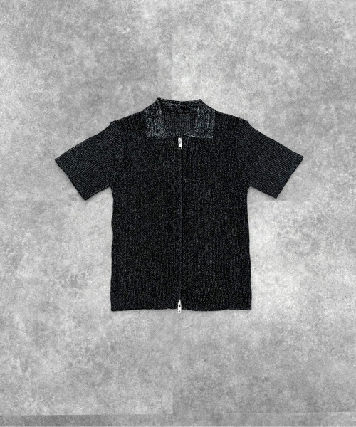 LVEU.(ラブユ.)の「【LVEU.】ダブルジップラメニットトップス / トップス カットソー リブ ラメ 半袖 ジップ ファスナー ダブルジップ 襟付き カーディガン 羽織り Wジップ ショート コンパクト クロップド ブラック グレー ブルー(カーディガン/ボレロ・レディース・ブラック/グレー/ブルー・FREE)」の15枚目の写真