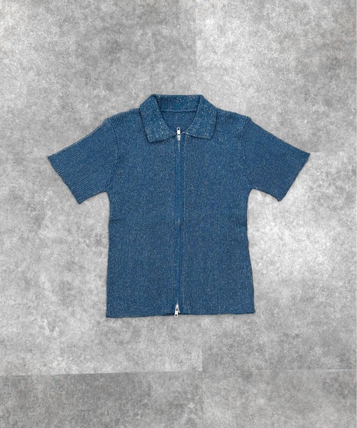 LVEU.(ラブユ.)の「【LVEU.】ダブルジップラメニットトップス / トップス カットソー リブ ラメ 半袖 ジップ ファスナー ダブルジップ 襟付き カーディガン 羽織り Wジップ ショート コンパクト クロップド ブラック グレー ブルー(カーディガン/ボレロ・レディース・ブラック/グレー/ブルー・FREE)」の16枚目の写真