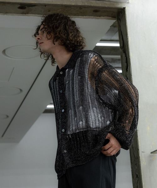 HARE（ハレ）の「スカシラメデザインシャツニット(HARE)（シャツ/ブラウス・メンズ・ブラック/グレー/ブルー・FREE）」の2枚目の写真