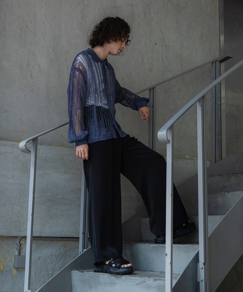 HARE（ハレ）の「スカシラメデザインシャツニット(HARE)（シャツ/ブラウス・メンズ・ブラック/グレー/ブルー・FREE）」の9枚目の写真