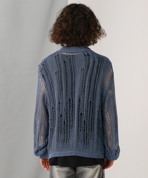 HARE（ハレ）の「スカシラメデザインシャツニット(HARE)（シャツ/ブラウス・メンズ・ブラック/グレー/ブルー・FREE）」の13枚目の写真