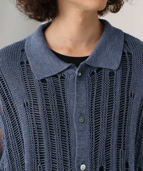 HARE（ハレ）の「スカシラメデザインシャツニット(HARE)（シャツ/ブラウス・メンズ・ブラック/グレー/ブルー・FREE）」の5枚目の写真