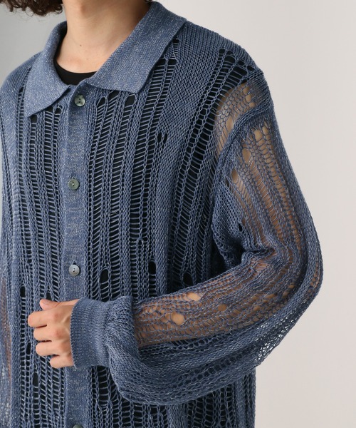 HARE（ハレ）の「スカシラメデザインシャツニット(HARE)（シャツ/ブラウス・メンズ・ブラック/グレー/ブルー・FREE）」の4枚目の写真